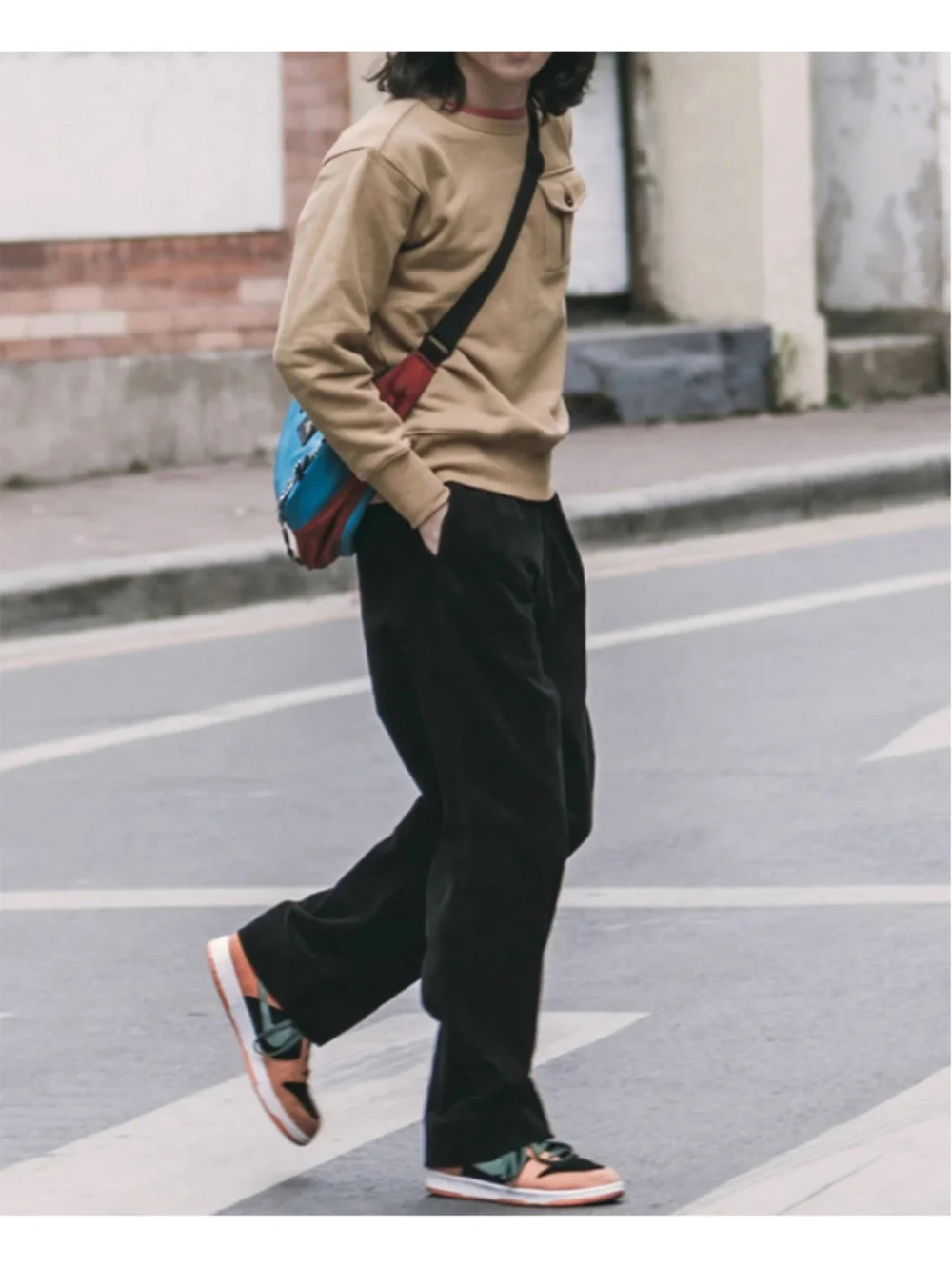 NON STOCK Corduroy Pants Men Pleated Casual Trousers Loose Workwear L 34